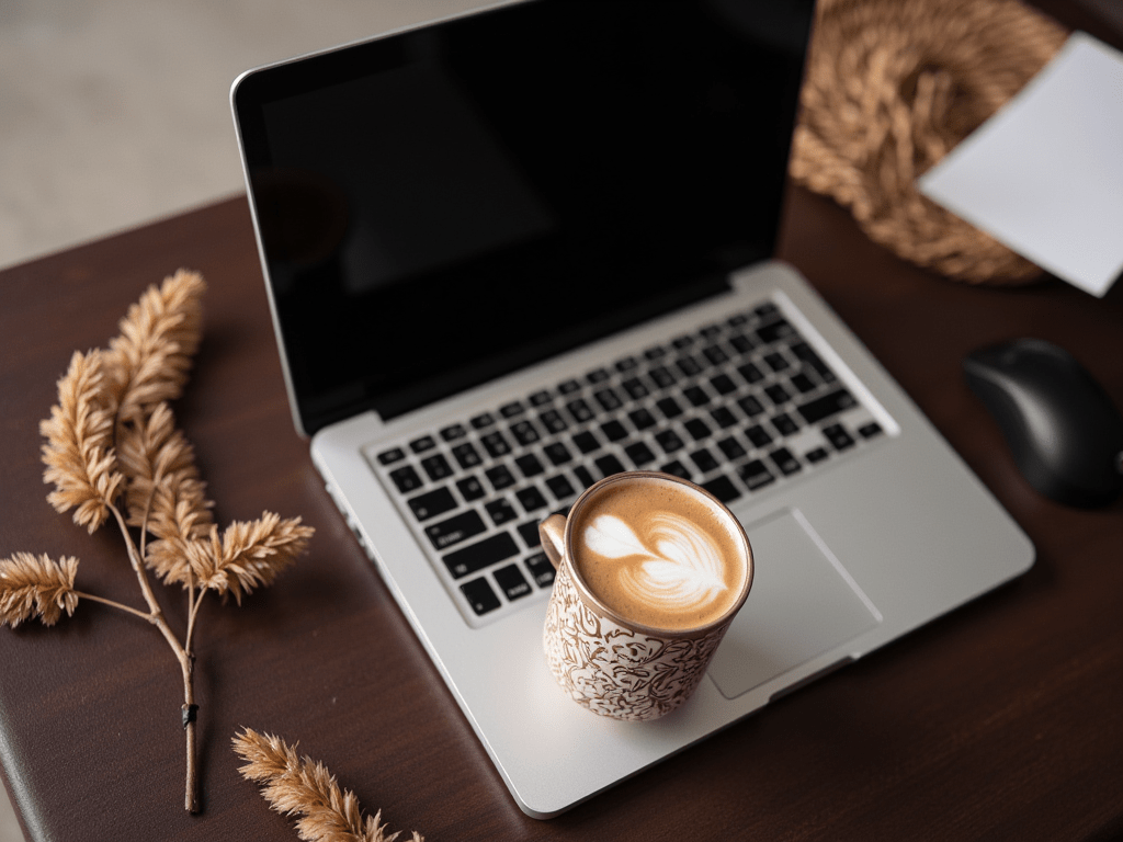 Laptop mit Kaffeetasse